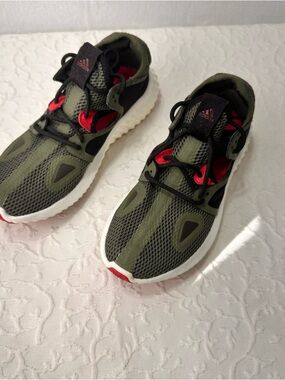 adidas Olive Green and Red Mesh Athletic Sneakers